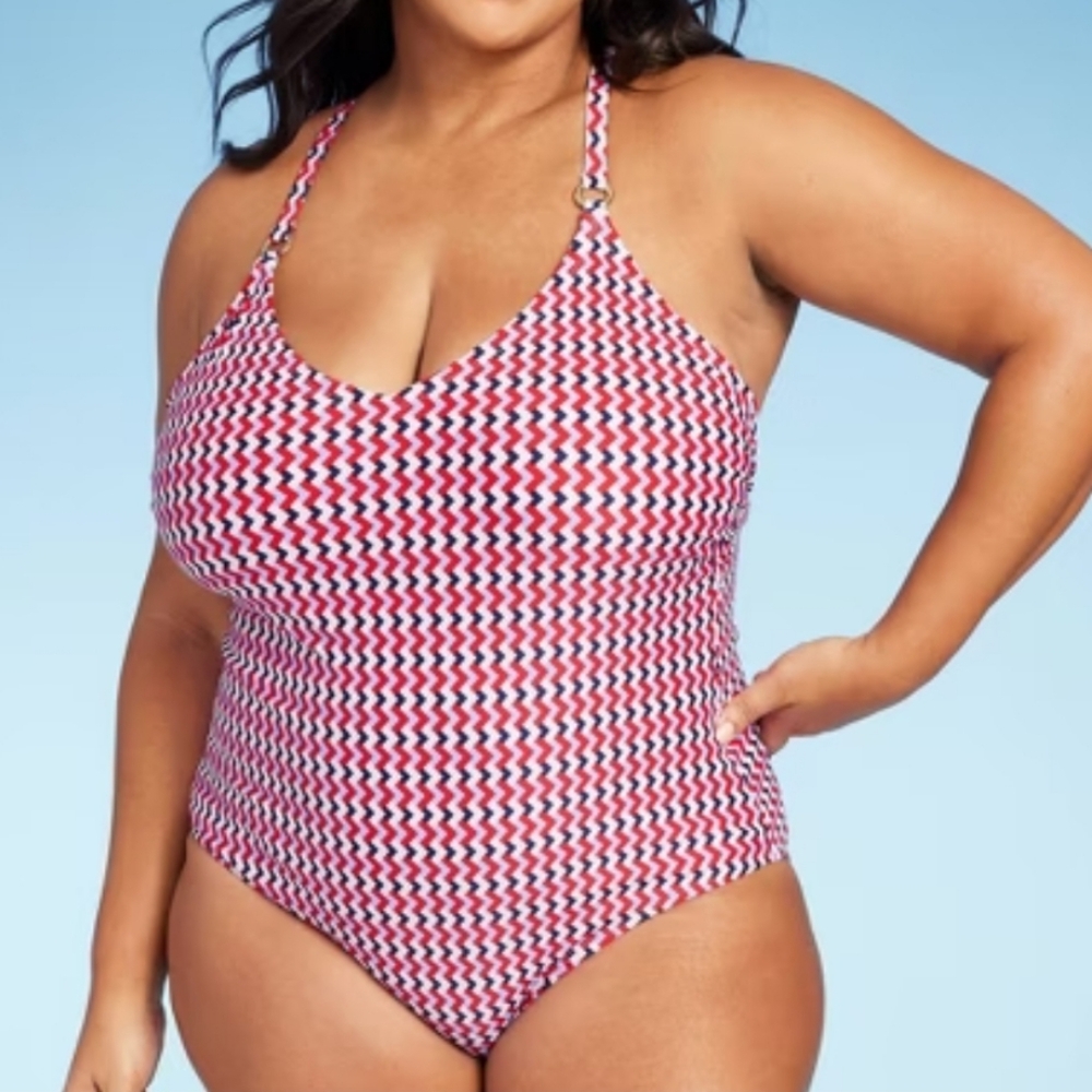 Kona Sol Women's Red/White/Blue One Piece Swimsuit Size 16 NWT